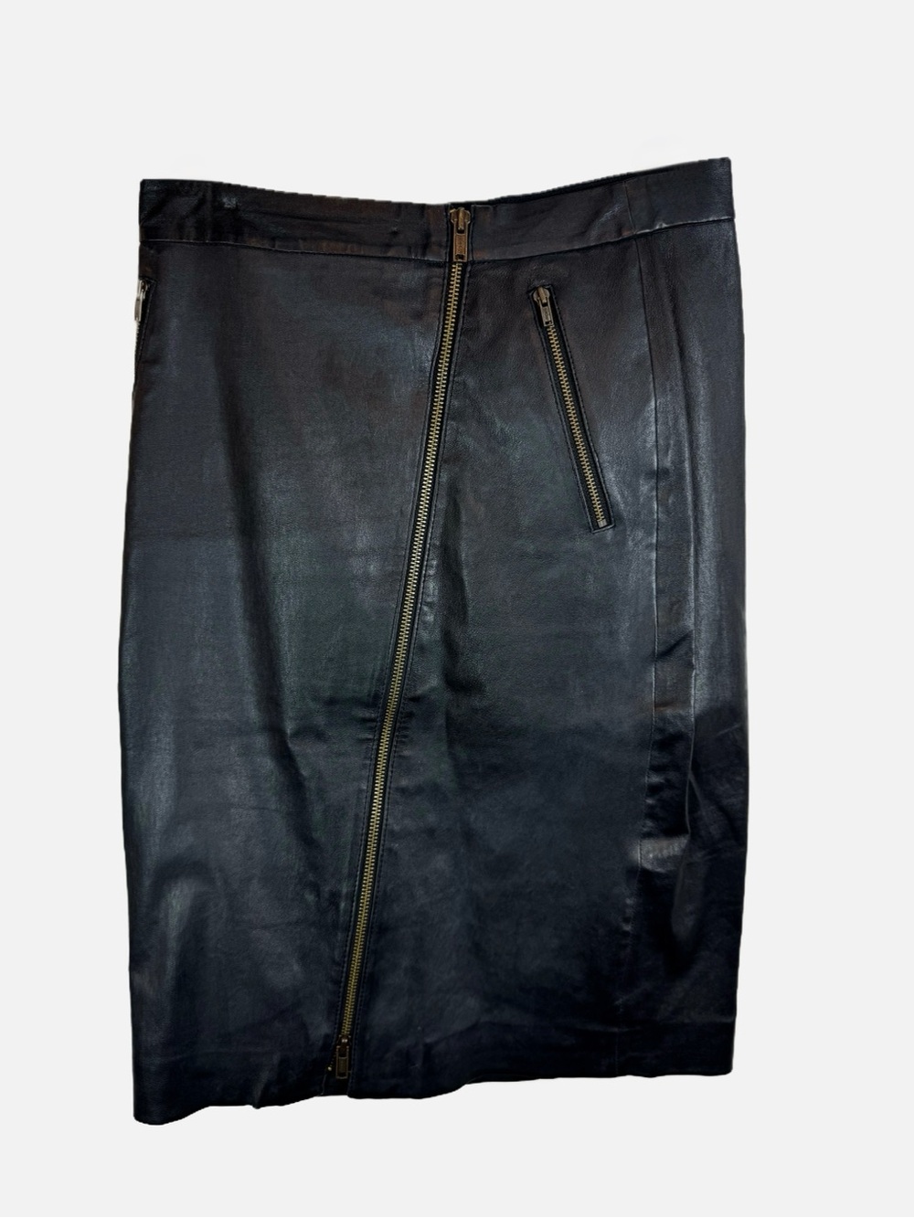 J. Crew | Black Leather Pencil Skirt w Zipper Detail, 0